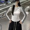 Top de bază cu mânecă off-the-shoulder pentru fete, pentru toamnă și iarnă, Tricou cu mânecă lungă, slim și subțietor, pentru femei, cu dungi