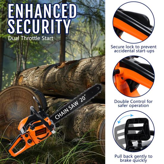 20 Inch Gas Chainsaw, 58CC 2-Stroke Gas Powered Chainsaw, Handheld Cordless Chainsaw, High-Power Logging Saw for Wood Cutting and Tree