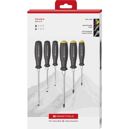 PB SWISS TOOLS 6-Piece SwissGrip Through-Blade and Phillips Screwdriver Set In Paper Box (8249.DNCBB)