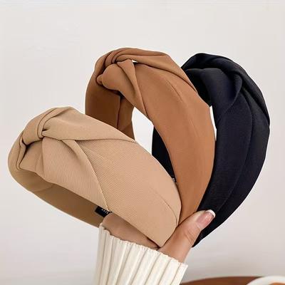 Ampia Fascia da Testa in Tessuto Twill da Donna con Nodo Centrale alla Moda per Ragazze e Donne, Accessorio per Capelli Quotidiano per lo Shopping