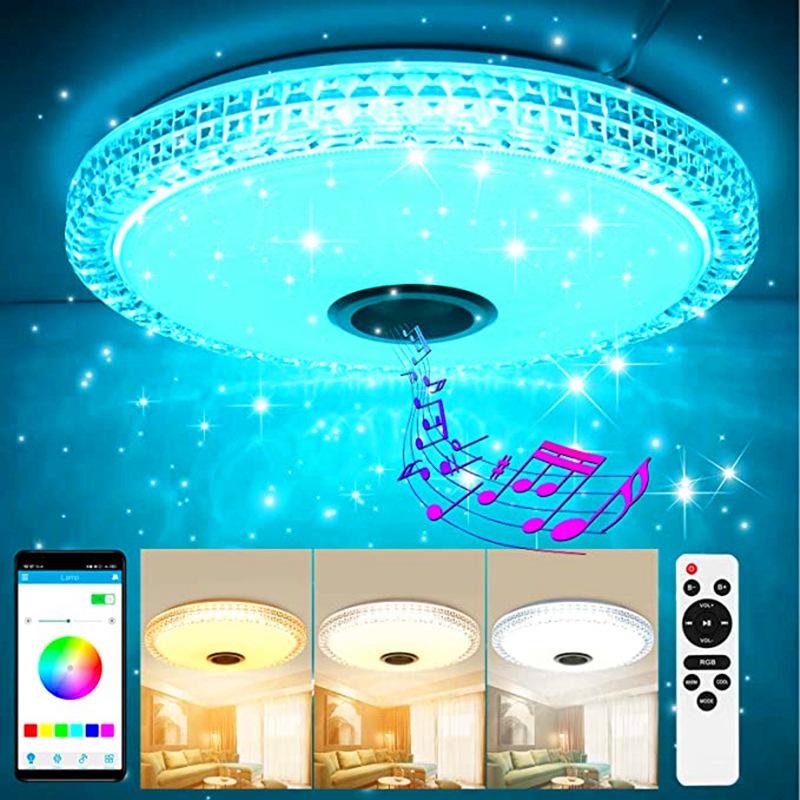 Smart LED Ceiling Light Dimmable RGB Bluetooth Remote Control Music Lamp Acrylic Ceiling Lamp Night Lamp for Family Decorative