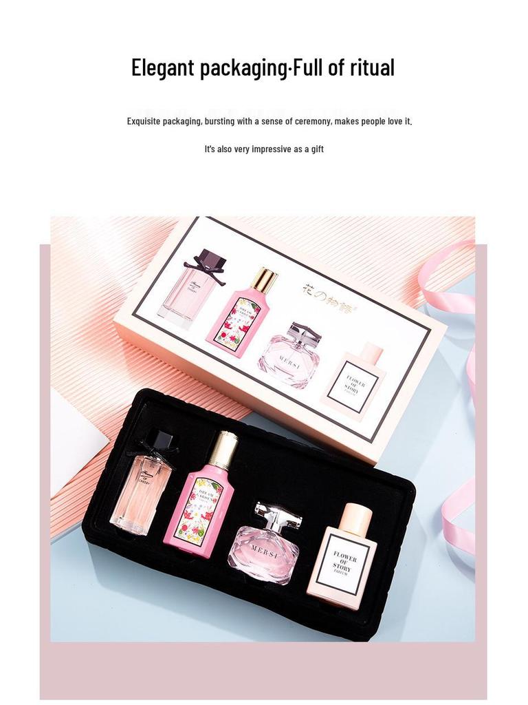 New Flower Story Women's Perfume Set: Four-Piece Gift Box with Long-Lasting Light Floral Fragrances - Flower Joy & Blooming Scents