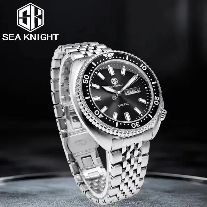 SEA KNIGHT New Luxury Business Quartz Watch for Man Design Rotatable Bezel Luminous Date Week Waterproof Men's Watch Male Cloc