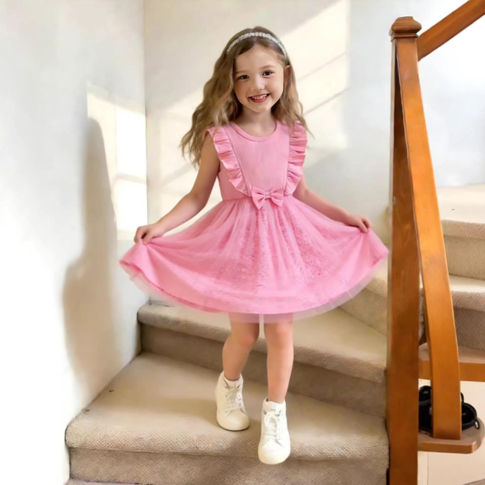 

Girls Fashionable Dress - Summer Children s Princess Netted Ruffled Dress 3-4Y