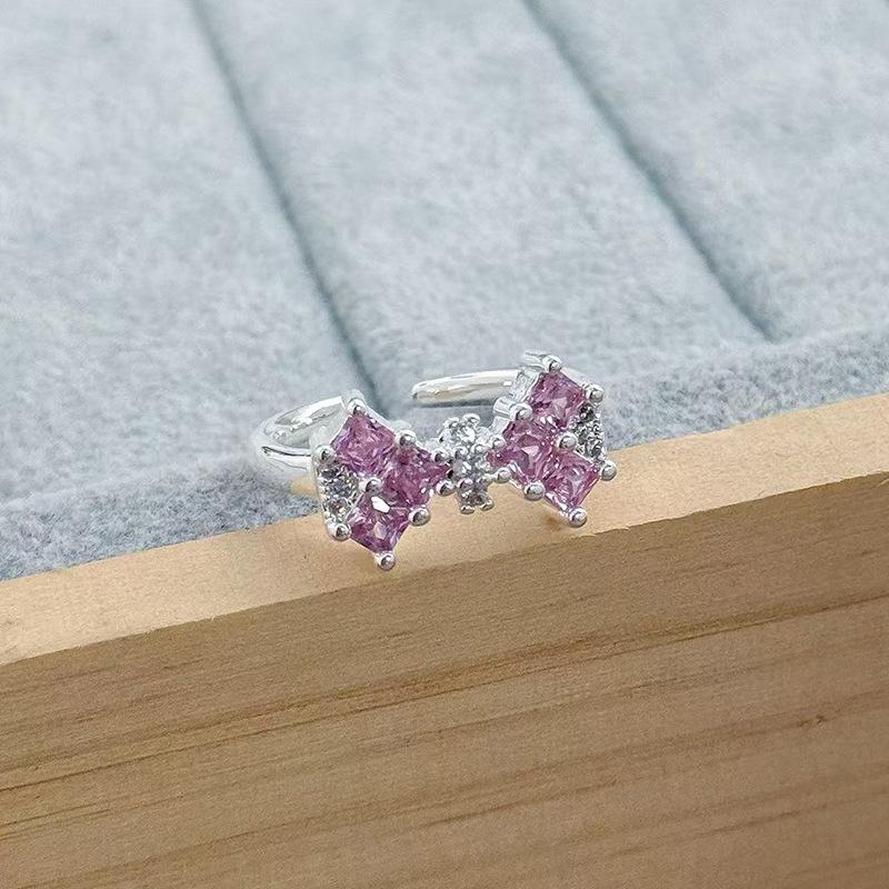 Sweet Crit Romantic Pink Micro-Inlaid Zir*****Pen Ring Female Color Treasure Cold Wind Niche Temperament Light Luxury Ring