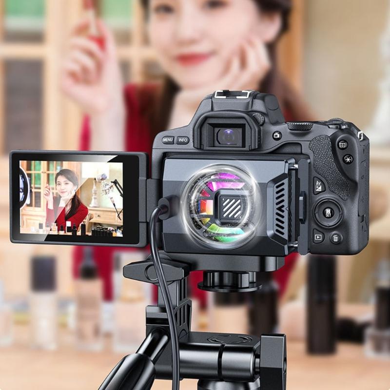 Camera Cooling Fan Spring Telescopic Mounting Adjustable Intelligent Cooling Fan with USB C Charging Port LED Light