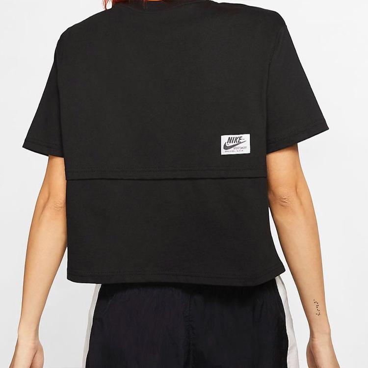 Nike Double Logo Spliced Short Sleeve T-Shirt Women Tops Black CJ2041-010