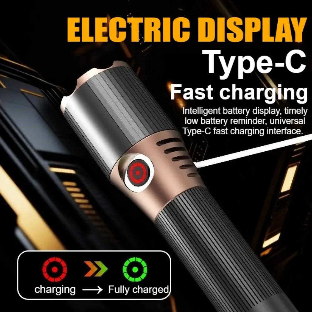 Lanterna Ultra Brilhante Mais Recente Recarregável Tipo-C Tocha Zoomável para Exterior Bateria 18650 Lanterna Portátil para Pesca Camping