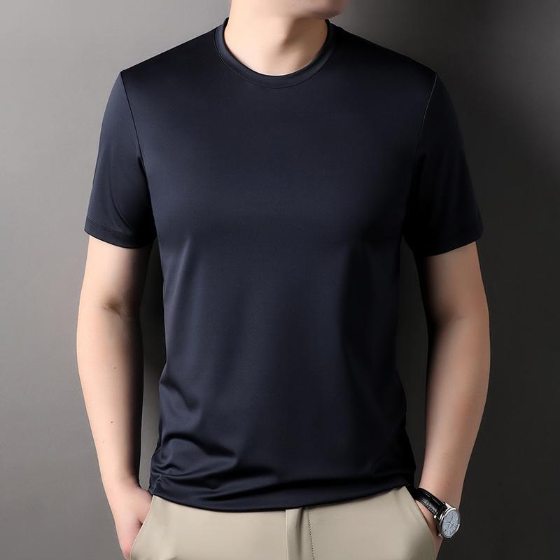 Polo Silkworm Ice Silk Short-Sleeved T-Shirt Round Neck Breathable Cool Thin Inner Half-Sleeved Trendy Men'S Bottoming Shirt