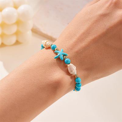 Bracciale Guscio Boemo Guscio Dipinto Conchiglia Stella Marina Braccialetto con Perline Per Donna Cavigliera Gioielli da Spiaggia Regali Fatto a Mano