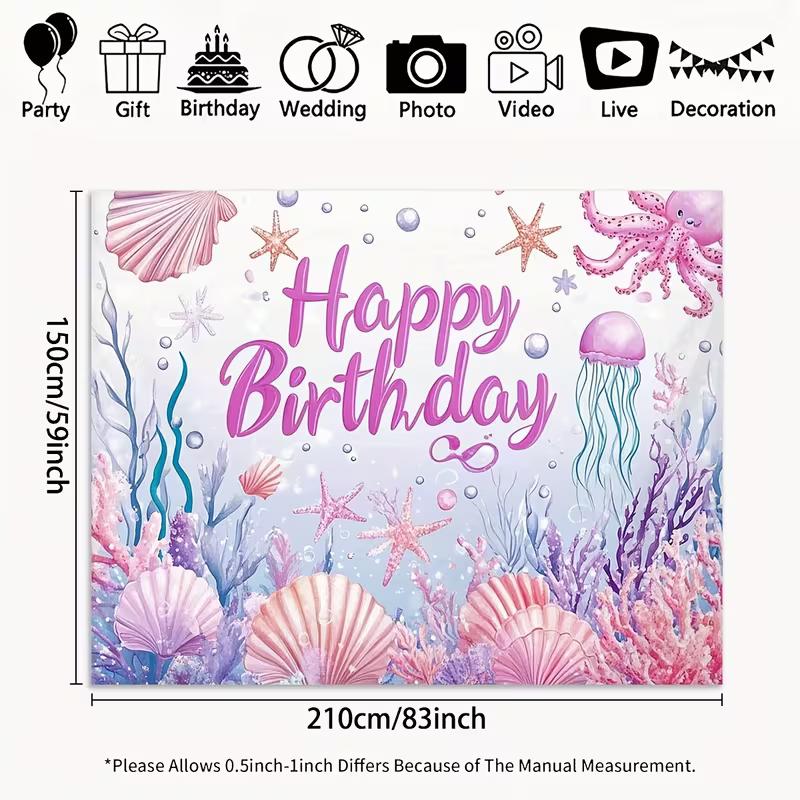 2D Pastel Underwater World Backdrop Pink Happy Birthday Kids Studio Photography Background