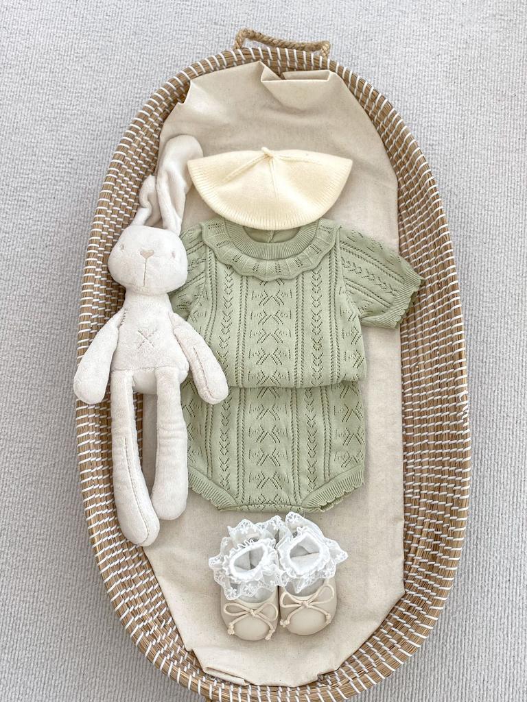 Baby Girl Summer Knit Set Short Sleeve Hollow Out Top And Shorts Breathable Casual Two Piece Outfit