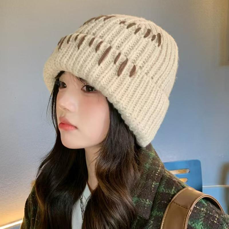 Autumn and Winter New Korean Style Line Hat for Women Versatile Warm Knitted Hat for Students  Face Showing  Small Ear Protection  Cold Hat for Men