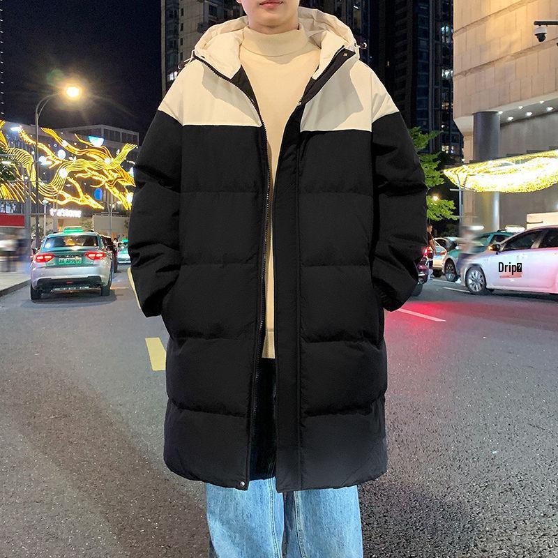 Men's Mid-Length Hooded Cotton-Padded Jacket, Thick Over-the-Knee Winter Coat, Youth Trendy Brand, 2024 New Style.