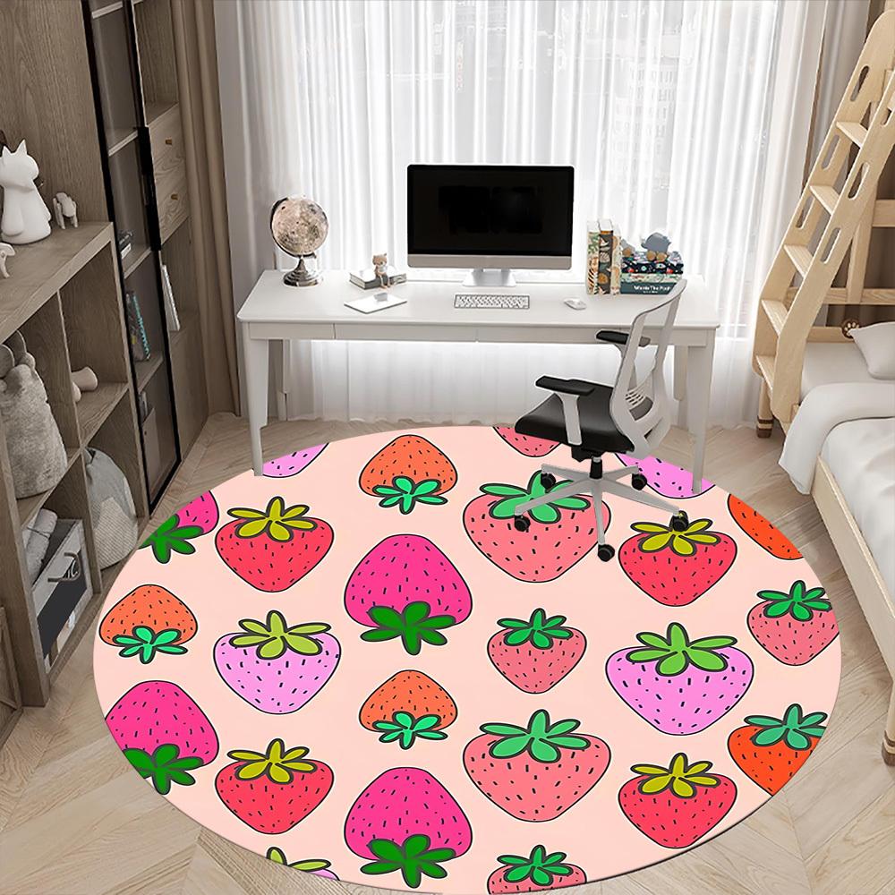 1pc Strawberry Pattern Chair Carpet for Office, Round Non-Slip Durable Large Size Office Carpet, Suitable for Office, Beautiful Decoration