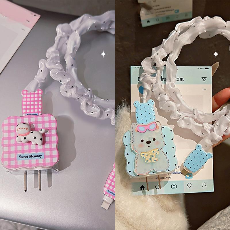 Cute Animal Puppy Charger Data Cable Winder Protective Cover Kits For Iphone 18W 20W Charger Case Anti-Break Wire Bites Shell