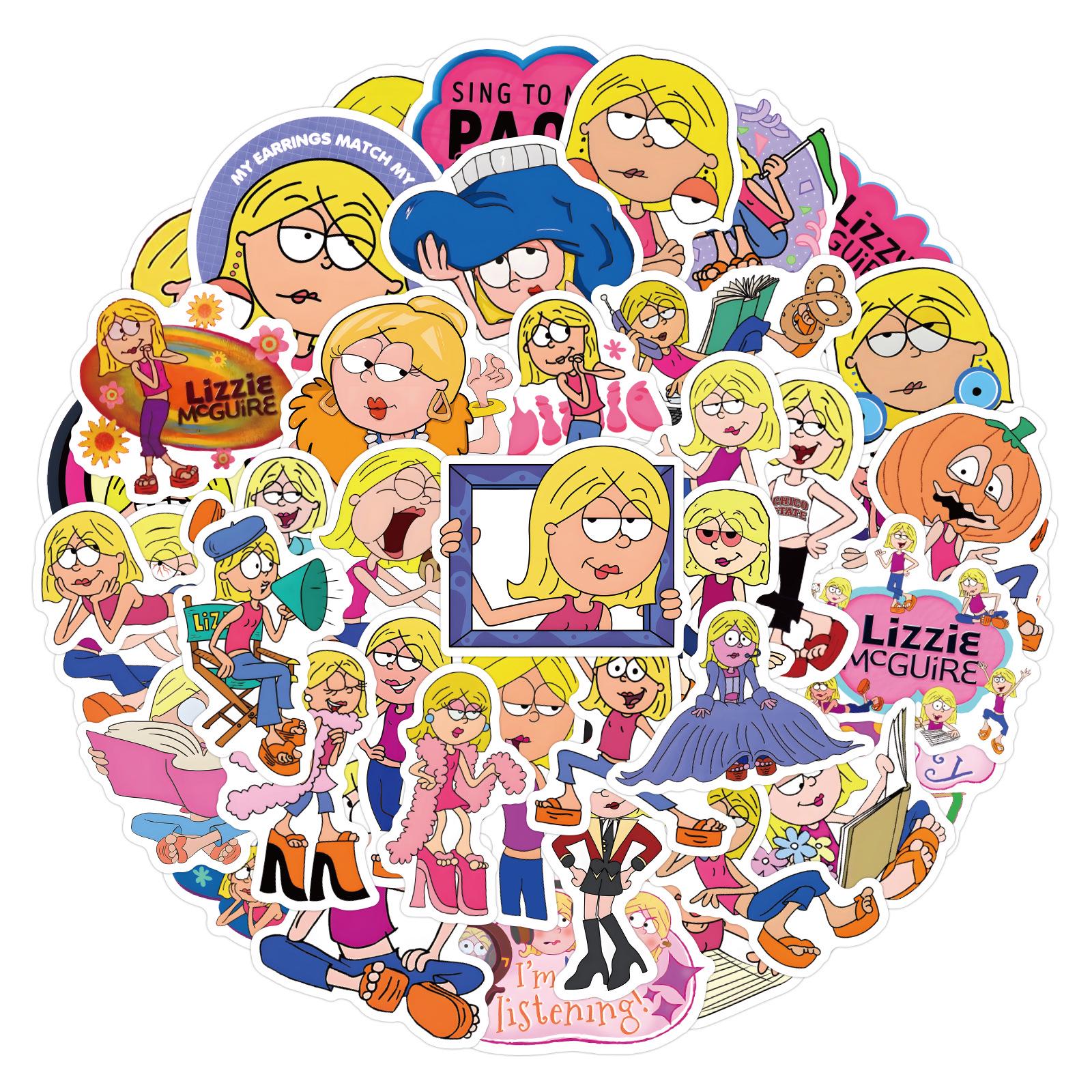 55-Piece Lizzie McGuire Cartoon Sticker Set for Decor: Perfect for Notebooks & Luggage