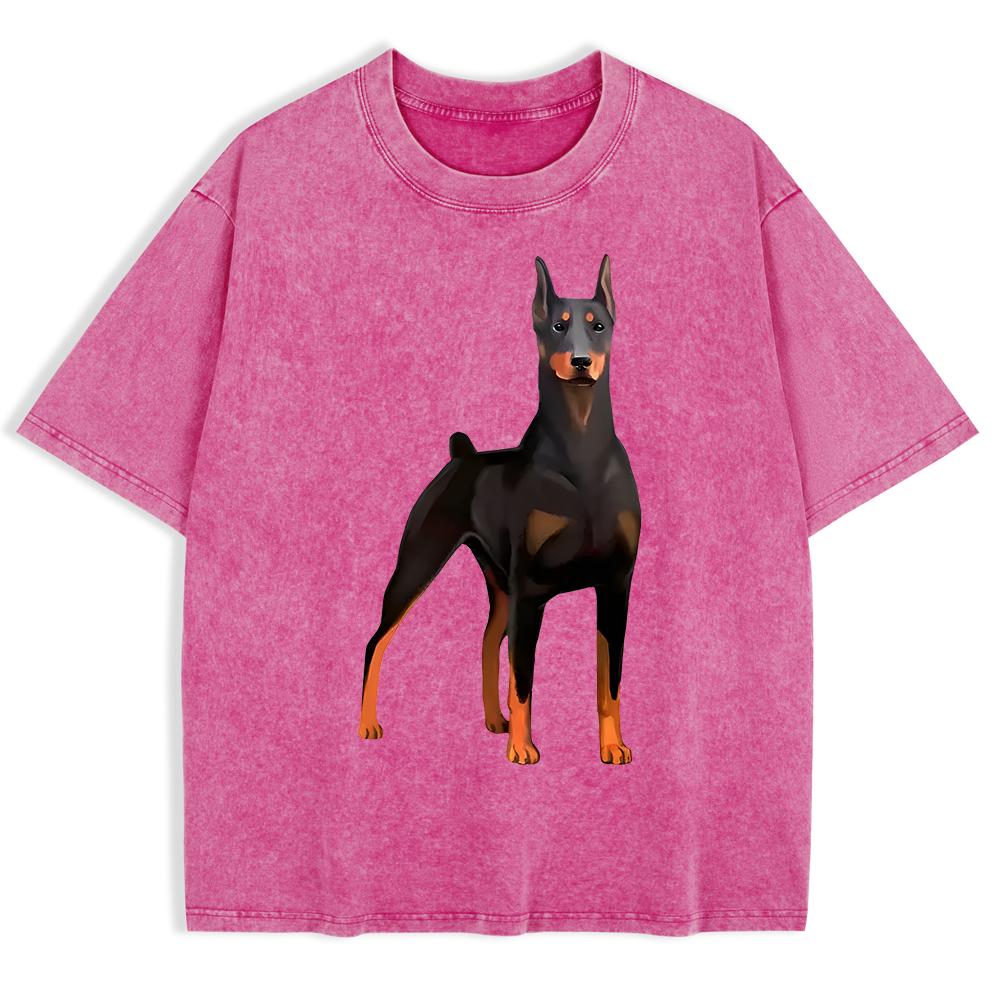 Doberman Dog Printing Washed T-Shirts Mens Cotton Oversize T Shirt Casual O-Neck Short Sleeve Tops Soft Men Clothes