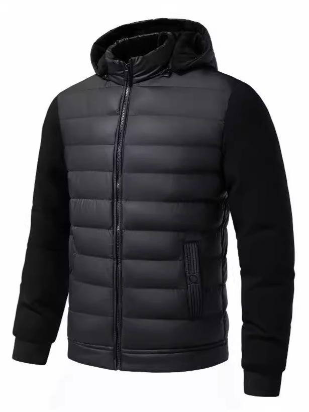 Men's Hooded Cotton Padded Jacket - Stand Collar, Patchwork, Warm Winter Casual Sport Jacket