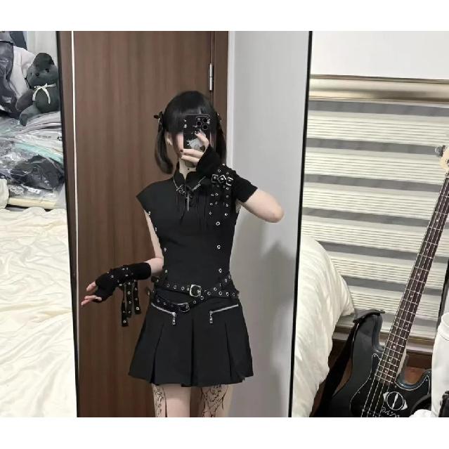 Scaldamani Gotico a Mezza Dita Stile Harajuku Nero Freddo Unisex Polsino Guanti Punk Design con Fibbia Manica Parasole Streetwear