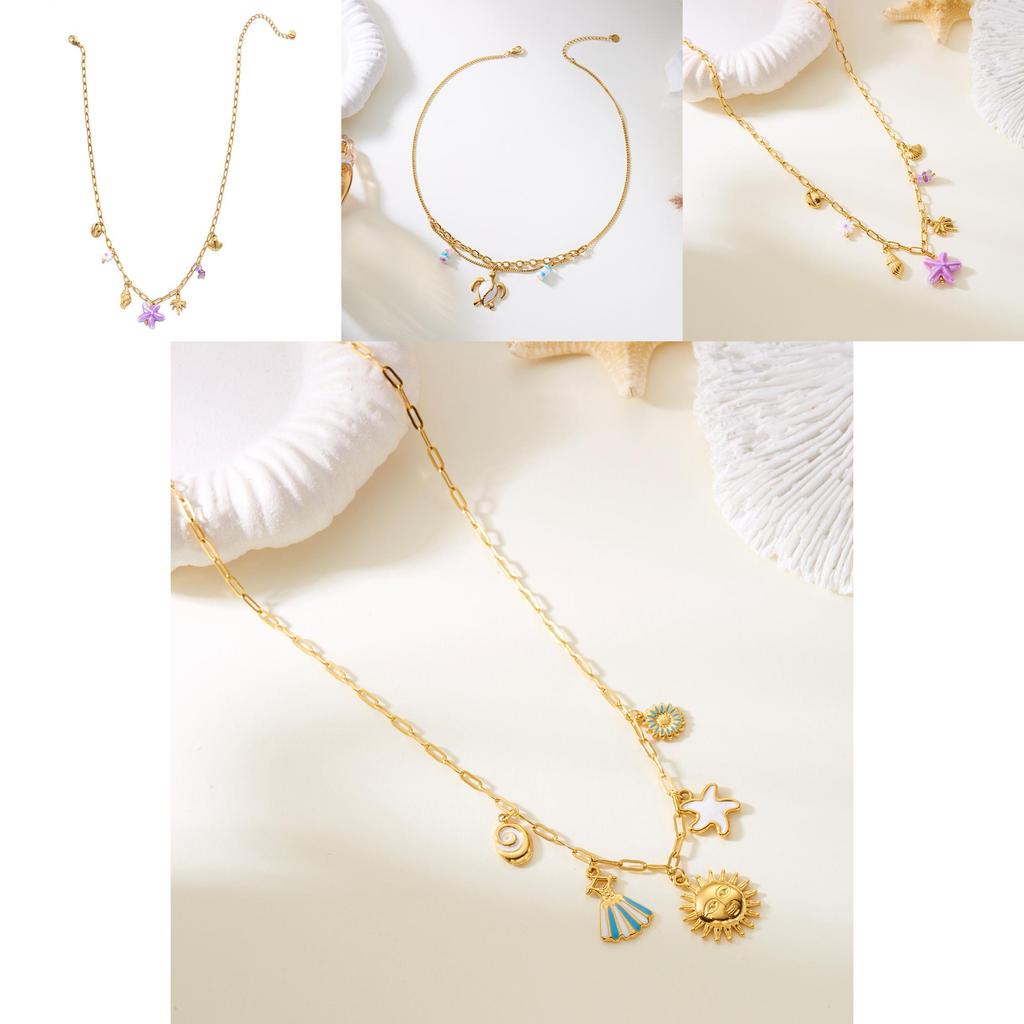 Bijoux de Vacances d'Été à la Plage Collier Pendentif Multicouche en Acier Inoxydable Coquille de Crabe Tortue Pour Femmes