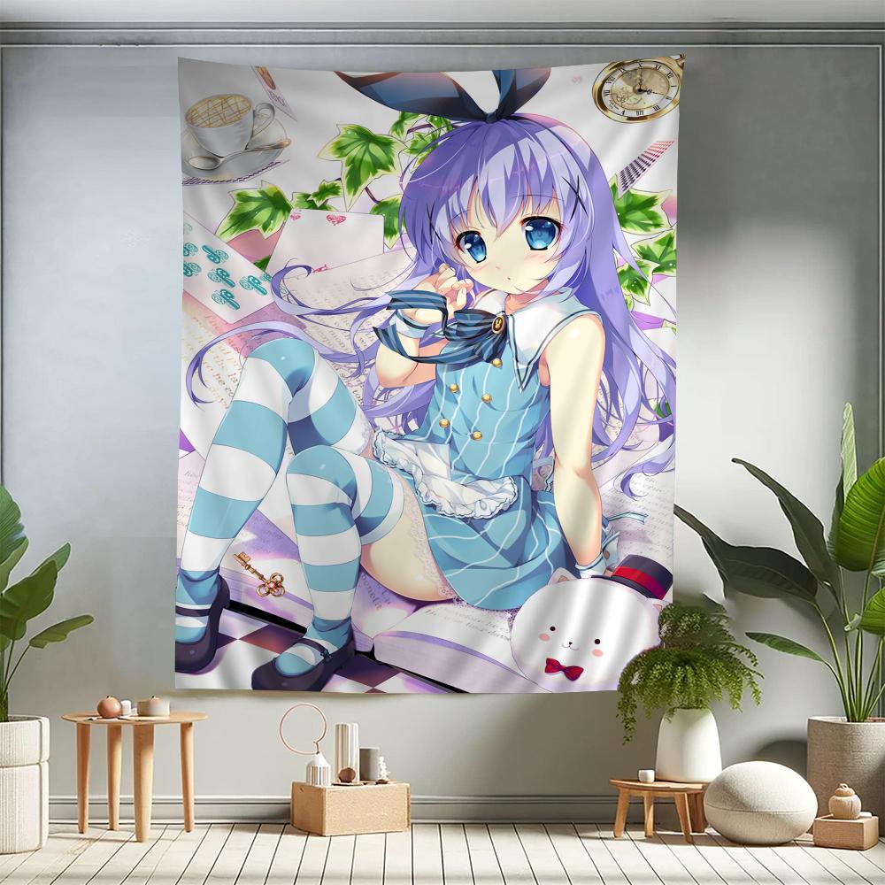 Anime Is the order a rabbit Zeichentrick Wandteppich Wandbehang Dekoration Haushalt Heimdekor Niedliches Anime Dienstmädchen Mädchen Wandteppich