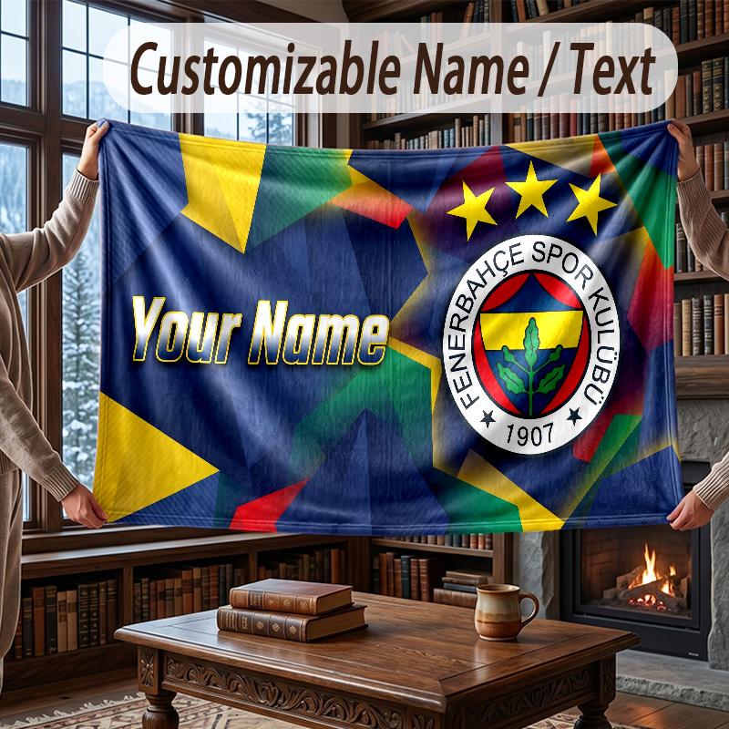 Custom Name Flannel Throw Blanket Fenerbahçe FC Pattern Warm Home Decoration
