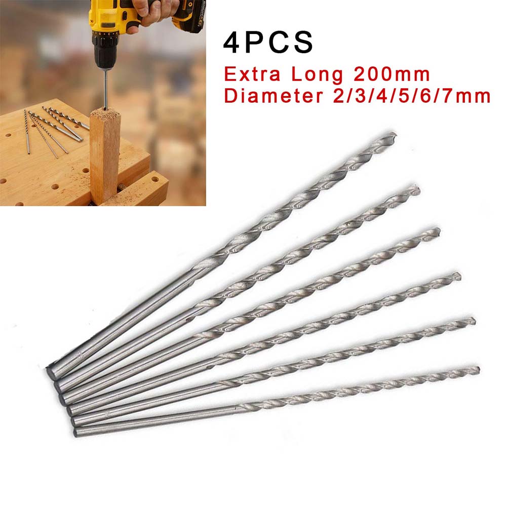 Long Reach 4Pcs 200mm HSS Drill Bits for Smooth and Accurate Metal Drilling