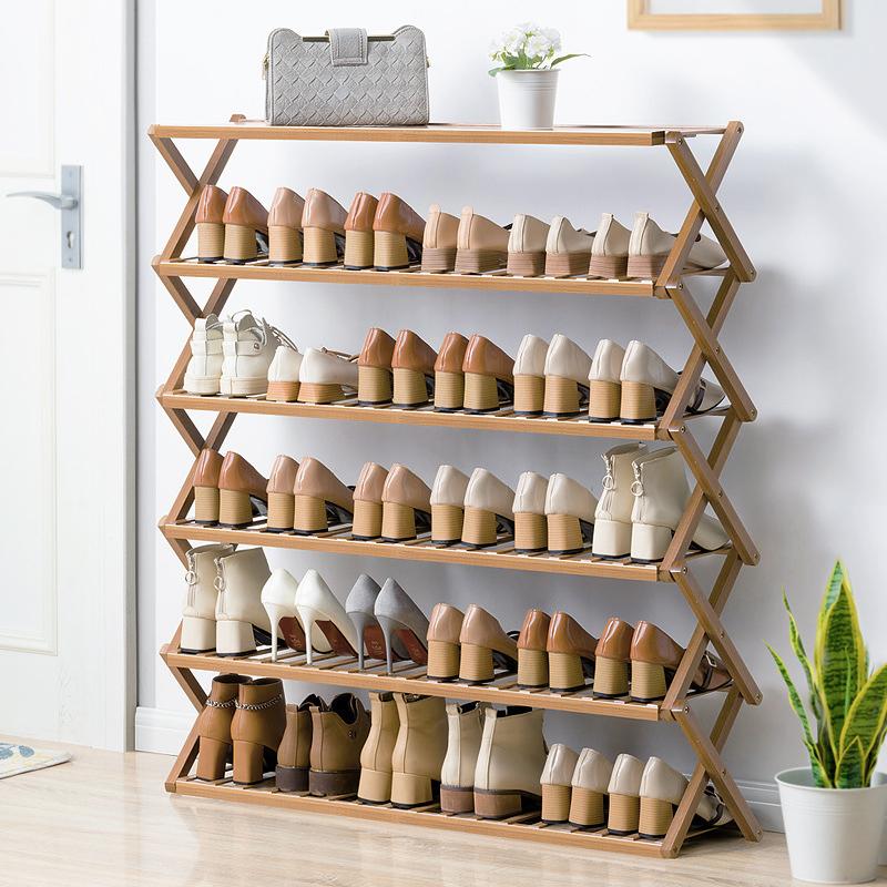 Folding Shoe Rack Multi-tier Shoe Rack for Entryway Balcony Potted Plant Shelves Simple Assembly Shoe Rack Make Of Bamboo