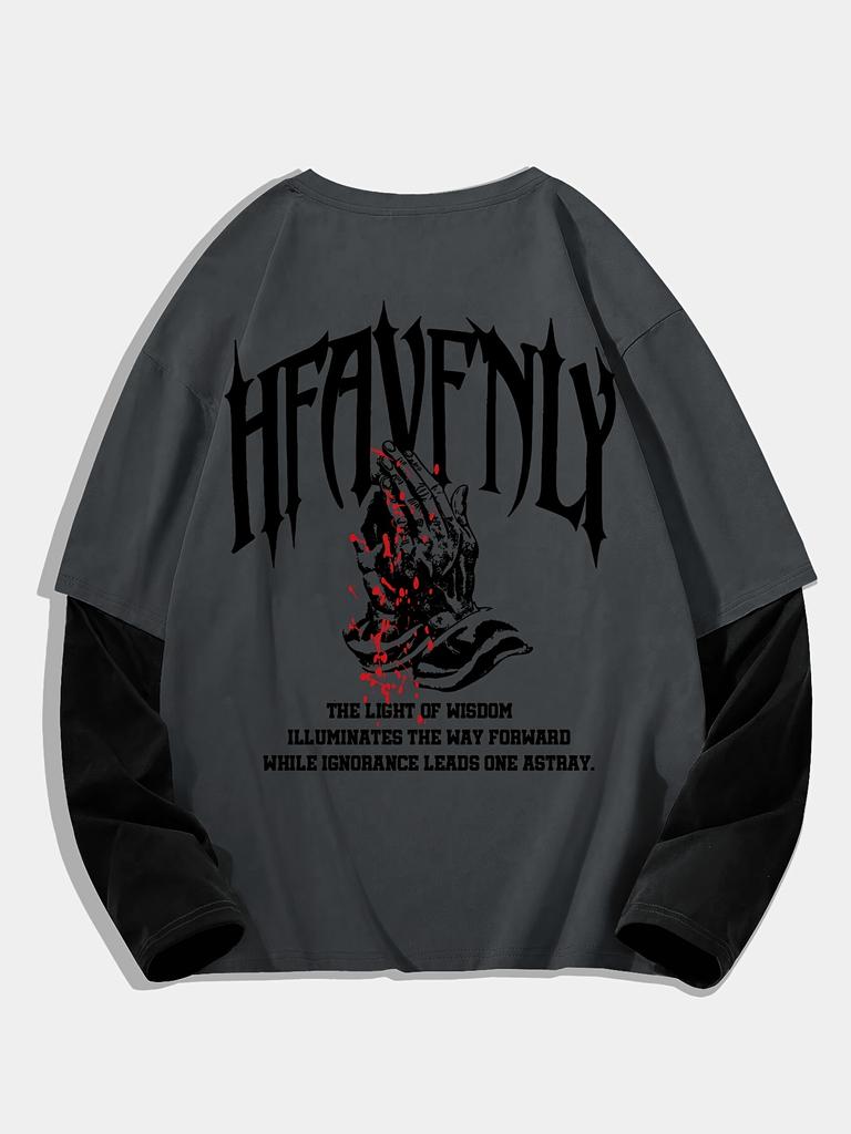 Pánské Y2k Goth tričko s grafikou, oversized, dlouhý rukáv, kulatý výstřih, Streetwear topy, jarní střih