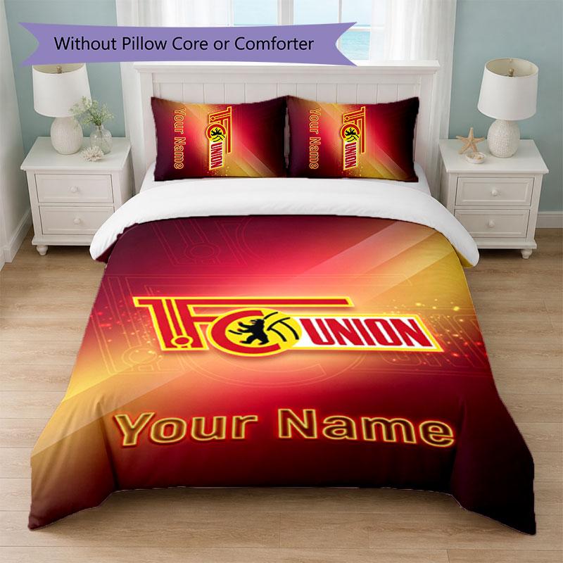 Union Berlin FC Benutzerdefinierter Name Text Bettwäsche-Set 1 Bettbezug+2 Kissenbezüge Fußball-Logo Personalisierte Geschenk für besonderen Anlass Schlafzimmer Dekor