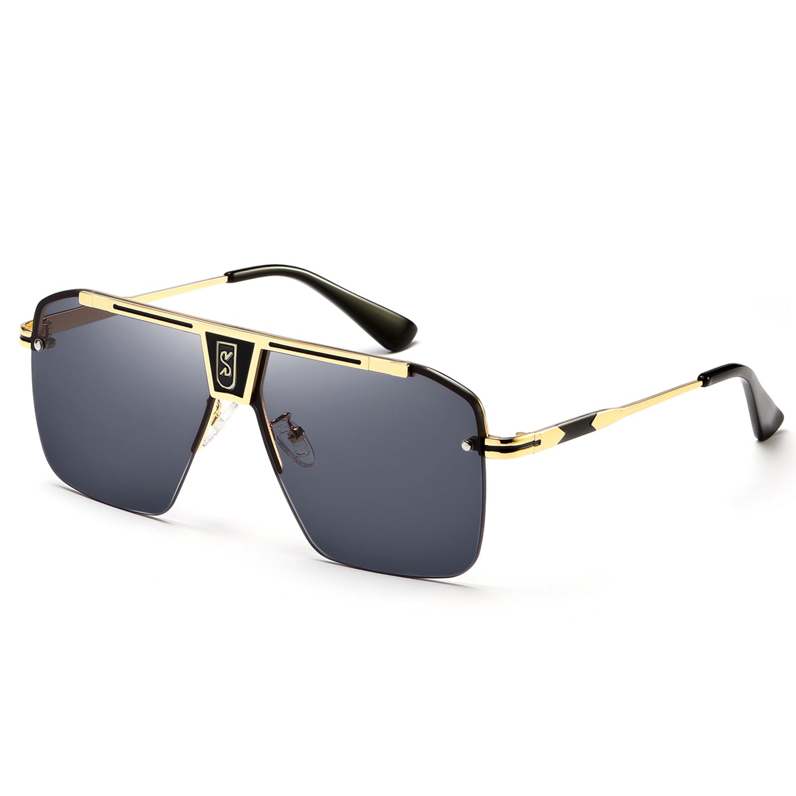 

Retro Oversized Sunglasses for Men and Flat Vintage [SHEEN KELLY] Women, Square, Rimless, Top,