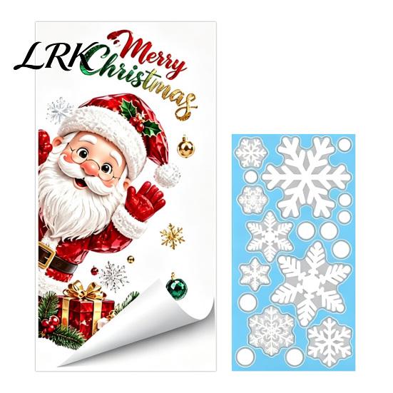 Festive Home Window Decor Christmas Static Clings, Santa Snowman PVC Stickers, Waterproof Easy Apply Holiday Film Glass Decals for Shop Decorations