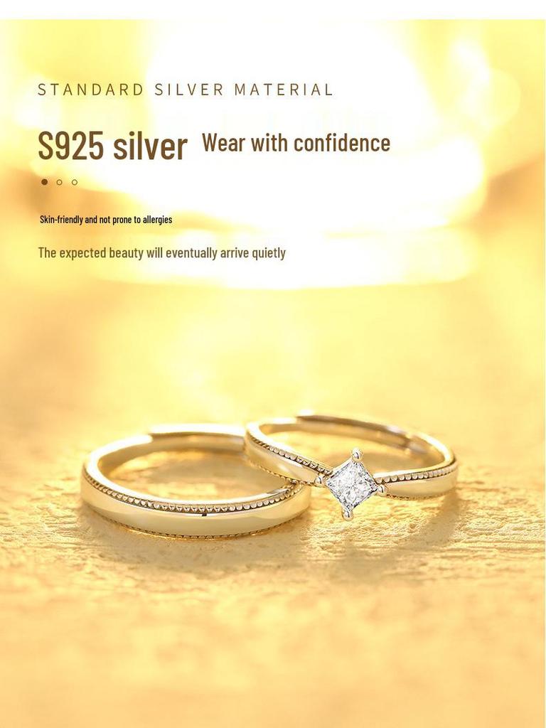 S925 Sterling Silver Couple Promise Rings - Niche Design Gift for Wedding or Girlfriend