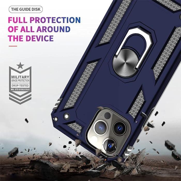 Protective Case - Shockproof - for iPhone 13 Pro - Midnight Blue - Magnetic Stand - 2 Tempered Glass Films