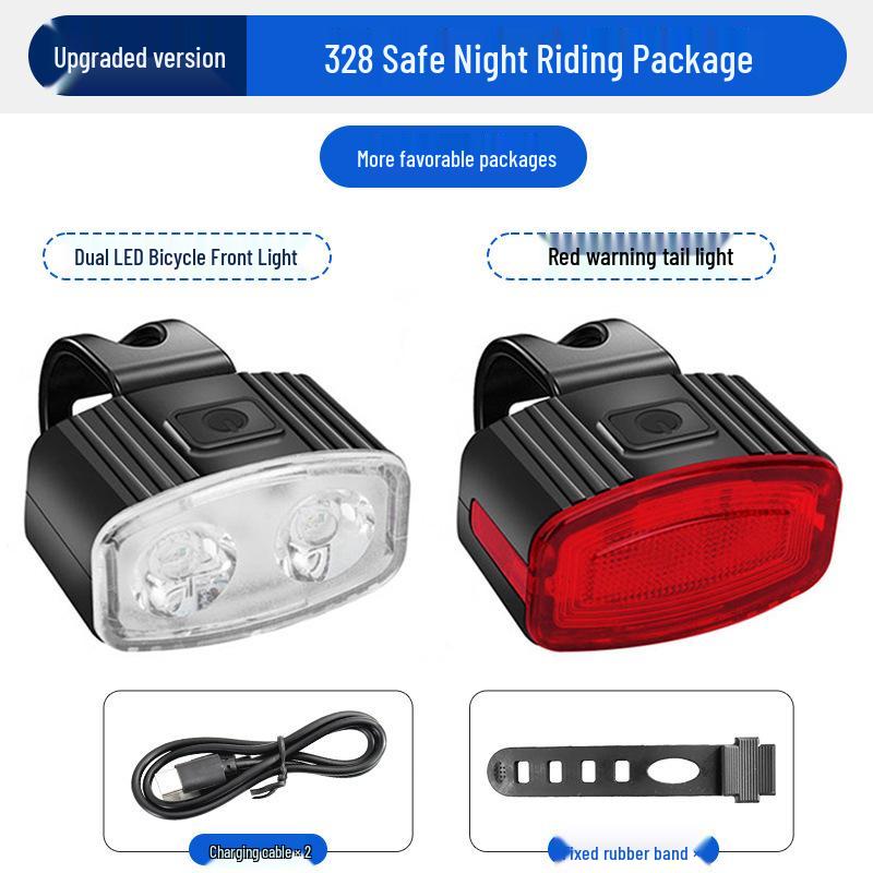 LED Mountain Bike Headlight & Taillight Set for Night Riding - Outdoor Cycling Safety Lights