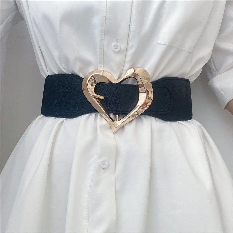 

Fashionable Women s Elastic Wide Waist Belt Featuring Heart Shaped Buckle For Chic Looks Heart Wide Belt Black