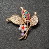 Elegant Rhinestone Flower Bouquet Lapel Pin