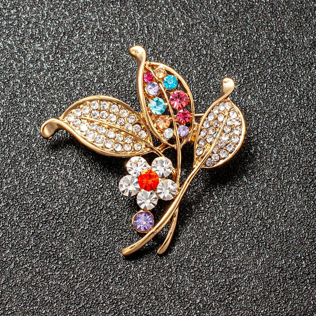 Elegant Rhinestone Flower Bouquet Lapel Pin