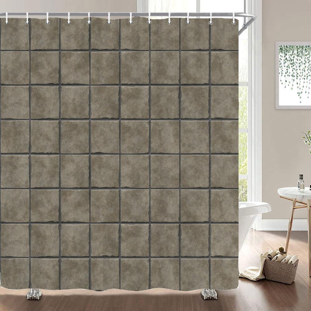 Village Style Rock Brick Wall Retro Bathroom Shower Curtain Waterproof Polyester Fabric Home Decoration Art Bath Curtains
