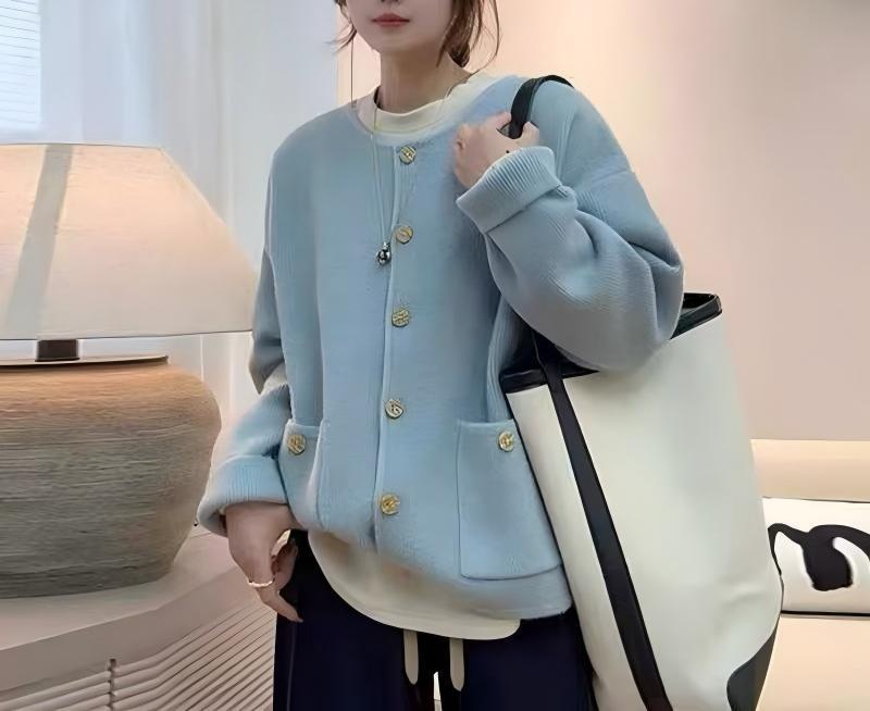 Women's Round Neck Knitted Cardigan: Soft, Slimming, Versatile, Fashionable Loose Sweater for Autumn and Winter