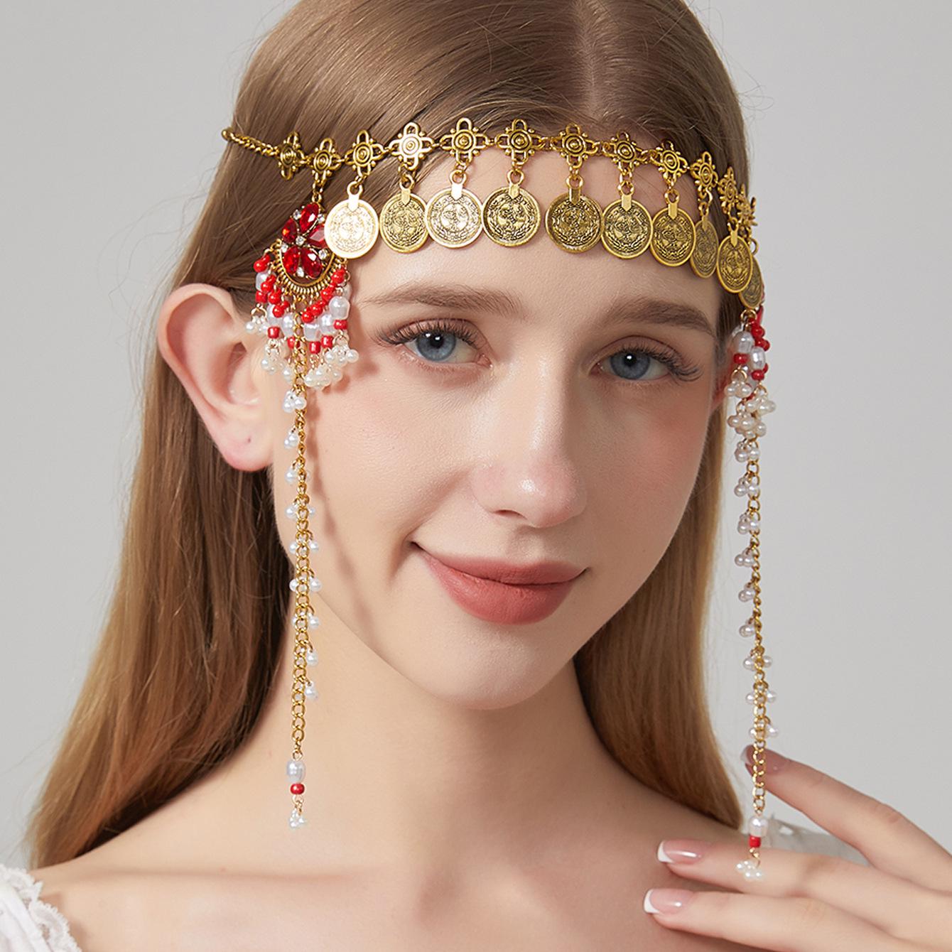 Ethnic Style Ancient Coin Tassel Hair & Forehead Chain