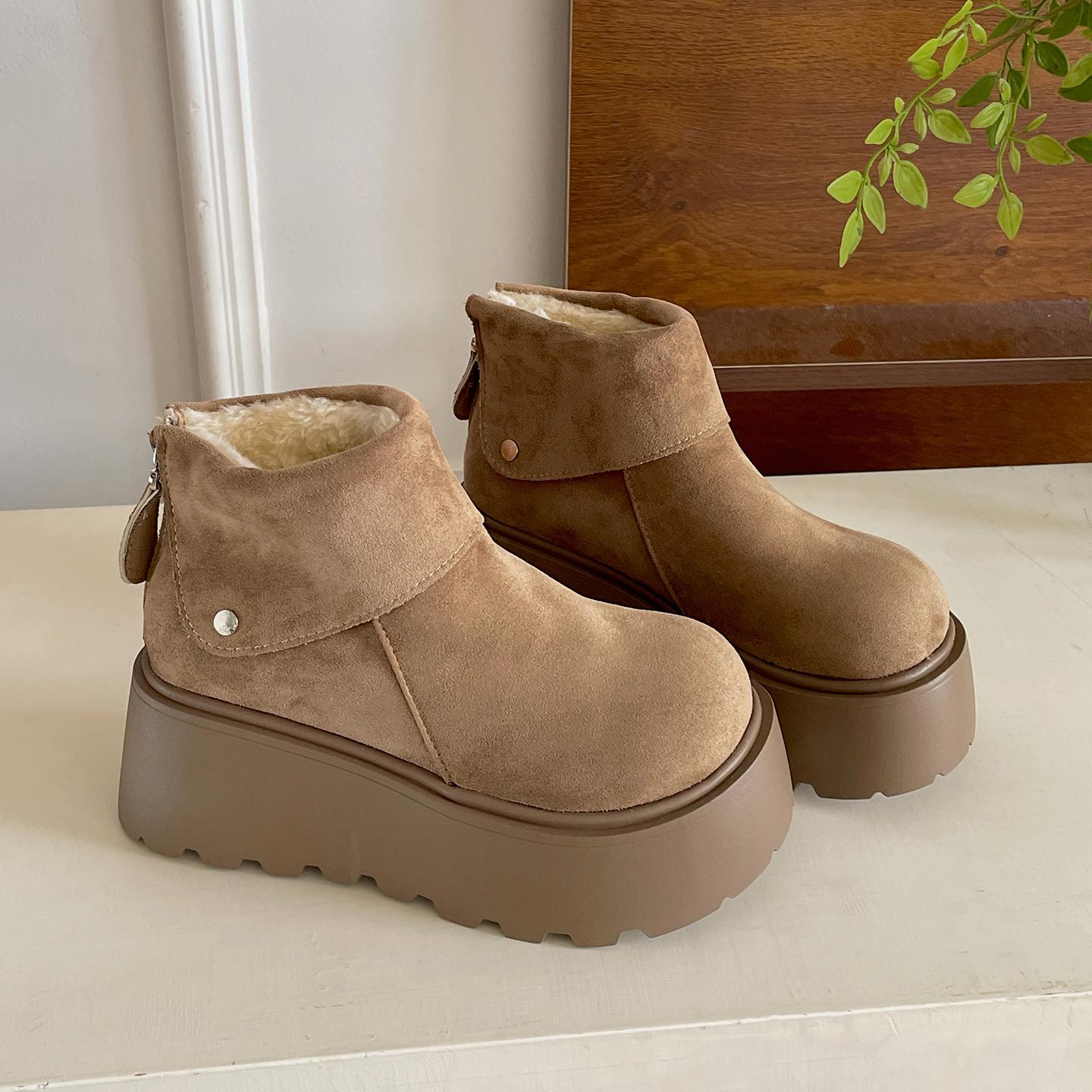 

Зимняя мода Массивные каблуки-платформа Женские хлопковые зимние ботинки Уличные лаконичные Увеличение роста Сохранение тепла Короткие ботильоны Обувь 35