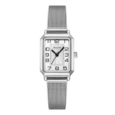 [JULIUS] JULIUS Silent Movement Square Leather and Metal Watch for Women JAT-015