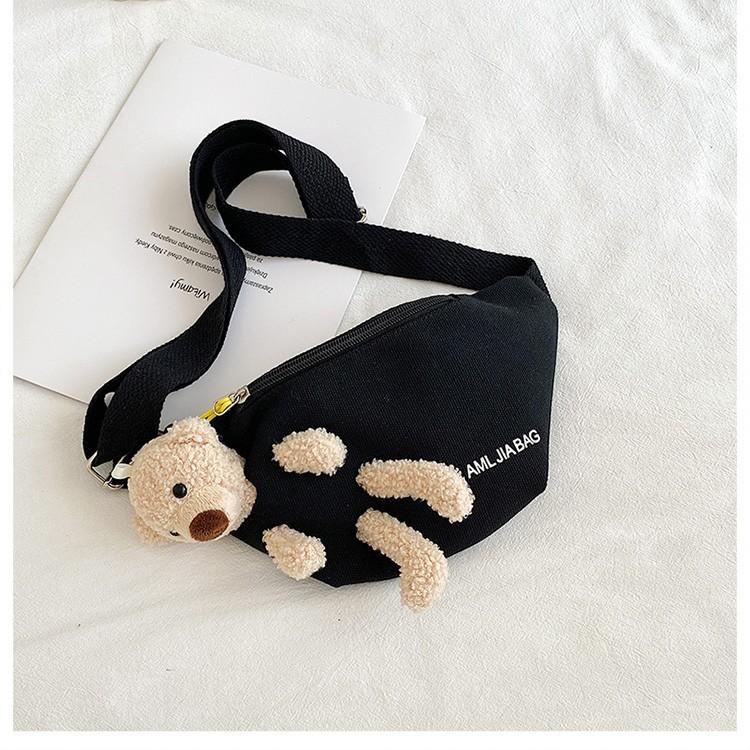 

Холщовая сумка с принтом медведя Женская модная милая студенческая нагрудная сумка Модная наплечная сумка кроссбоди поясная сумка чёрный