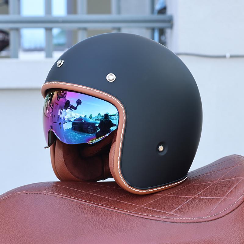 S68-DOT Certified 3/4 Open Face Motorcycle Helmet Shell Lightweight Breathable Retro Unisex Adult Scooter Cruiser Safety Helmet