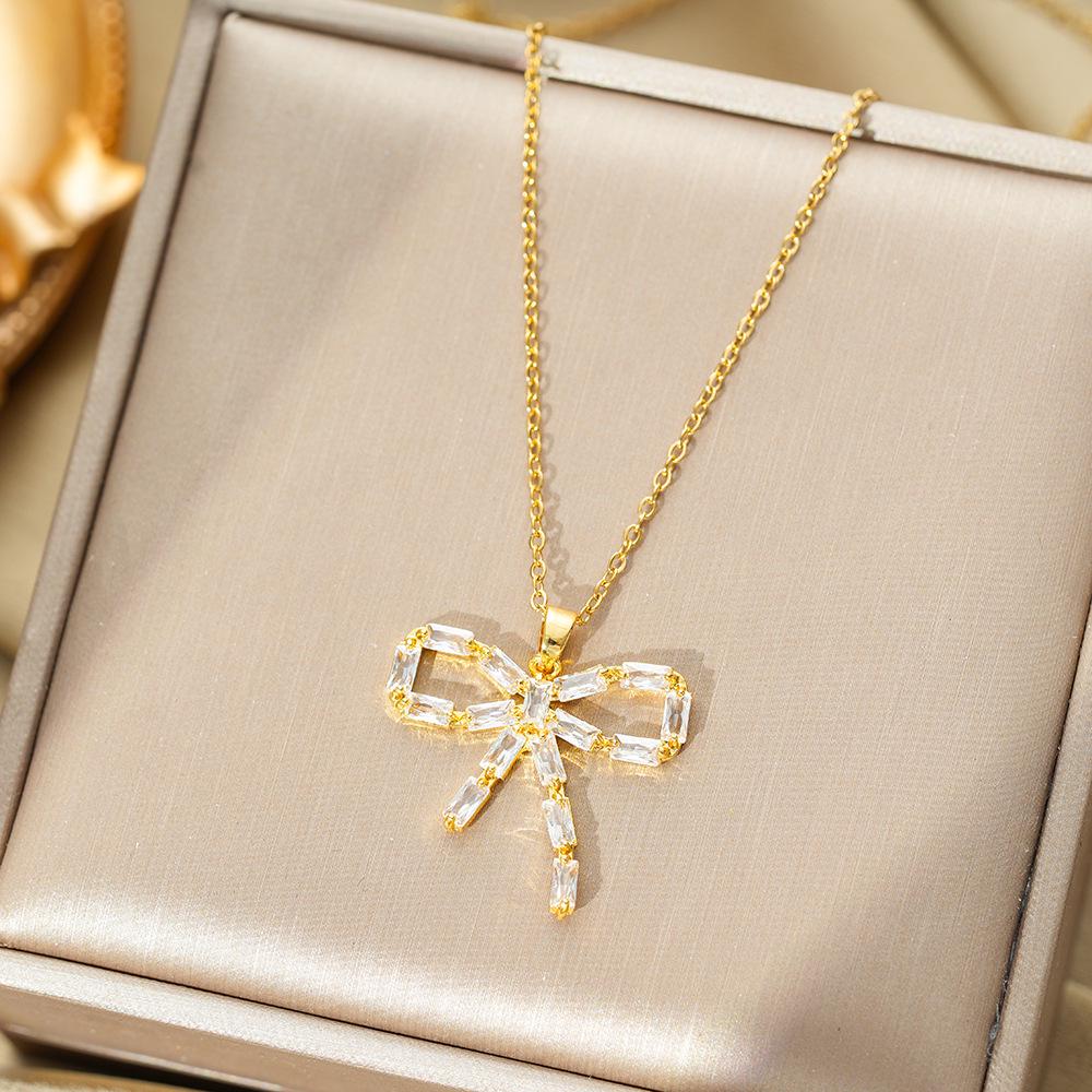 Titanium Steel Zircon Butterfly Pendant Necklace - Simple & Versatile Clavicle Accessory