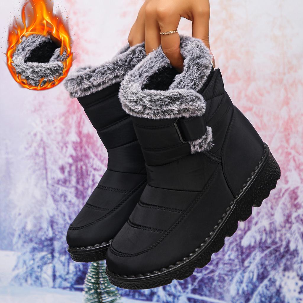 Mode Femmes Hiver Bottines Courtes à Semelle Épaisse Doublées Bottes Longues à Tige Haute Bottines en Coton Chaudes Confortables Plates Chaussures de Jour pour Femmes