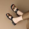 Retro Low-heeled One-word Drag Women's Rivets Thick Heel Open-toed Cool Slippers Flat-bottomed Outer Wear