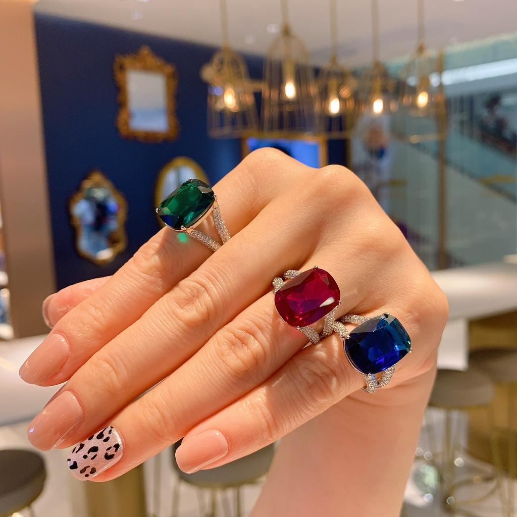 Jewelry Trend Line Imitation Color Treasure Seiko Inlaid Live Ring 12 * 16